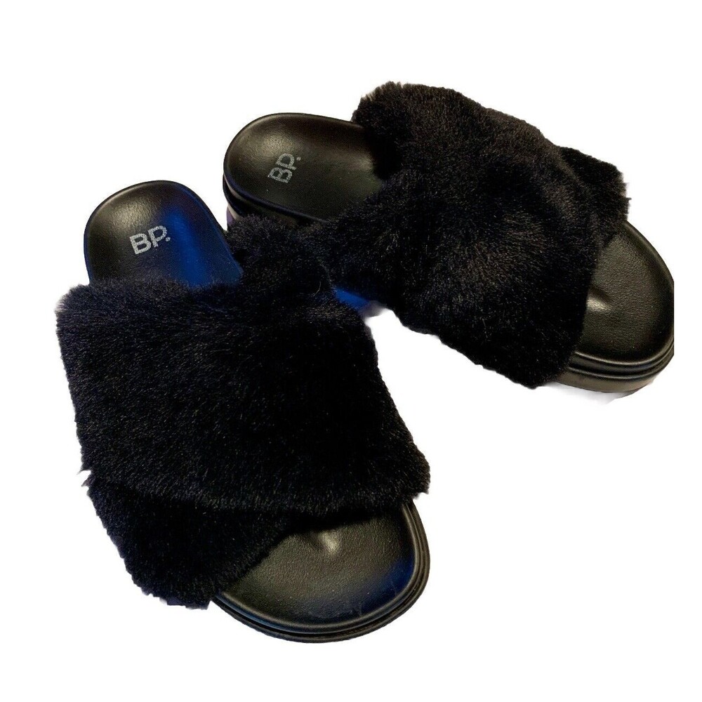 BP Zoe Cross Band Faux Fur Slide Sandals Shoes Nordstrom Furry Cozy Women’s 6M